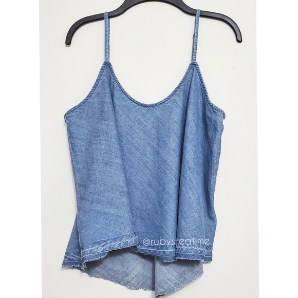 FREE PEOPLE Crochet Back Denim Lyocell Flowy Crop Tank Top, New With Tag - Picture 2 of 5